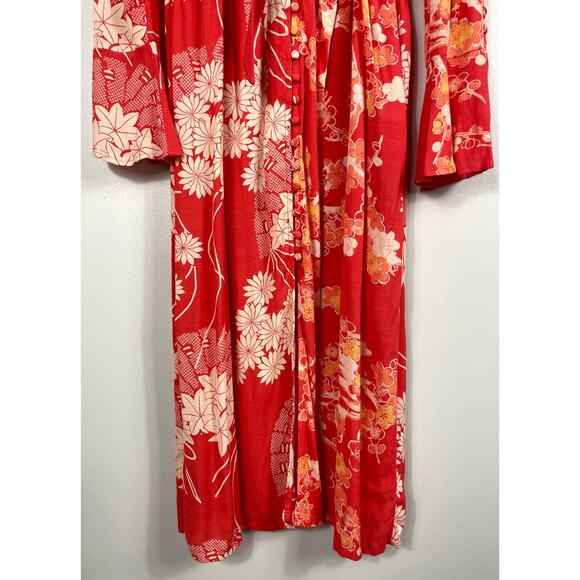 Free People Mixed Print Twist Dress in Red Combo Medium Midi Floral Chic NWT - Picture 9 of 13